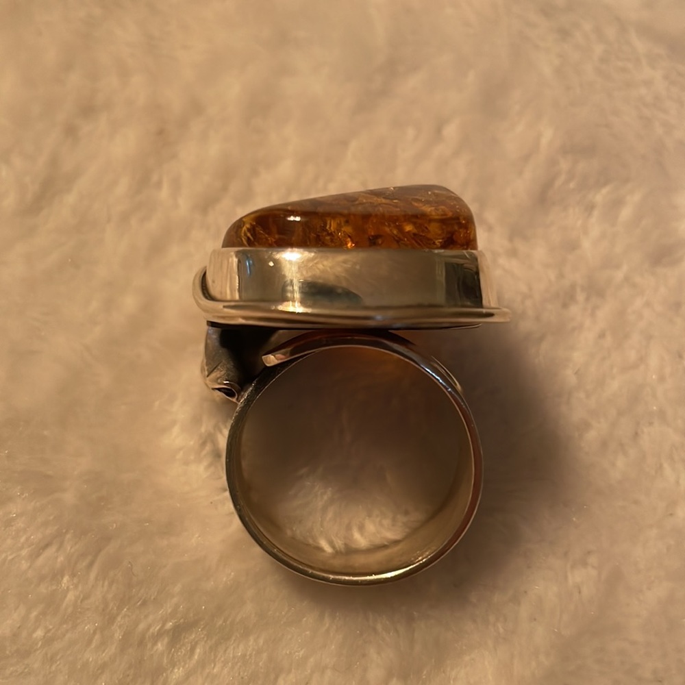 Sterling Silver Amber Adjustable Ring. - image 2